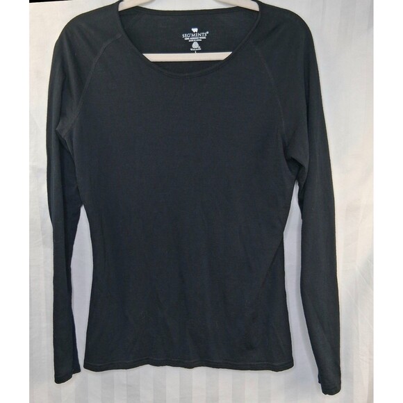Merino Wool Seg'ments Women's Long Sleeve Top Base Layer Black Fitted Size L - Picture 1 of 10